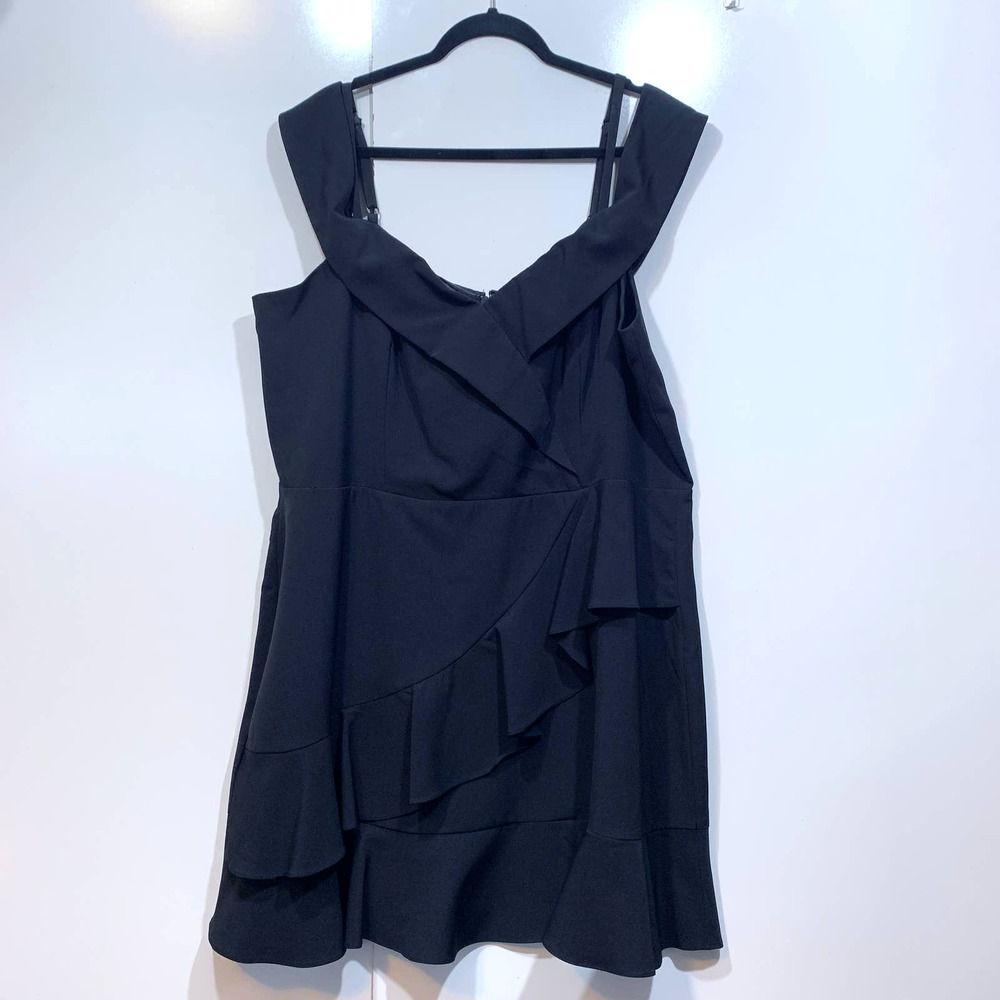 City Chic Off Shoulder Ruffle Hem Dress Black Sz 22